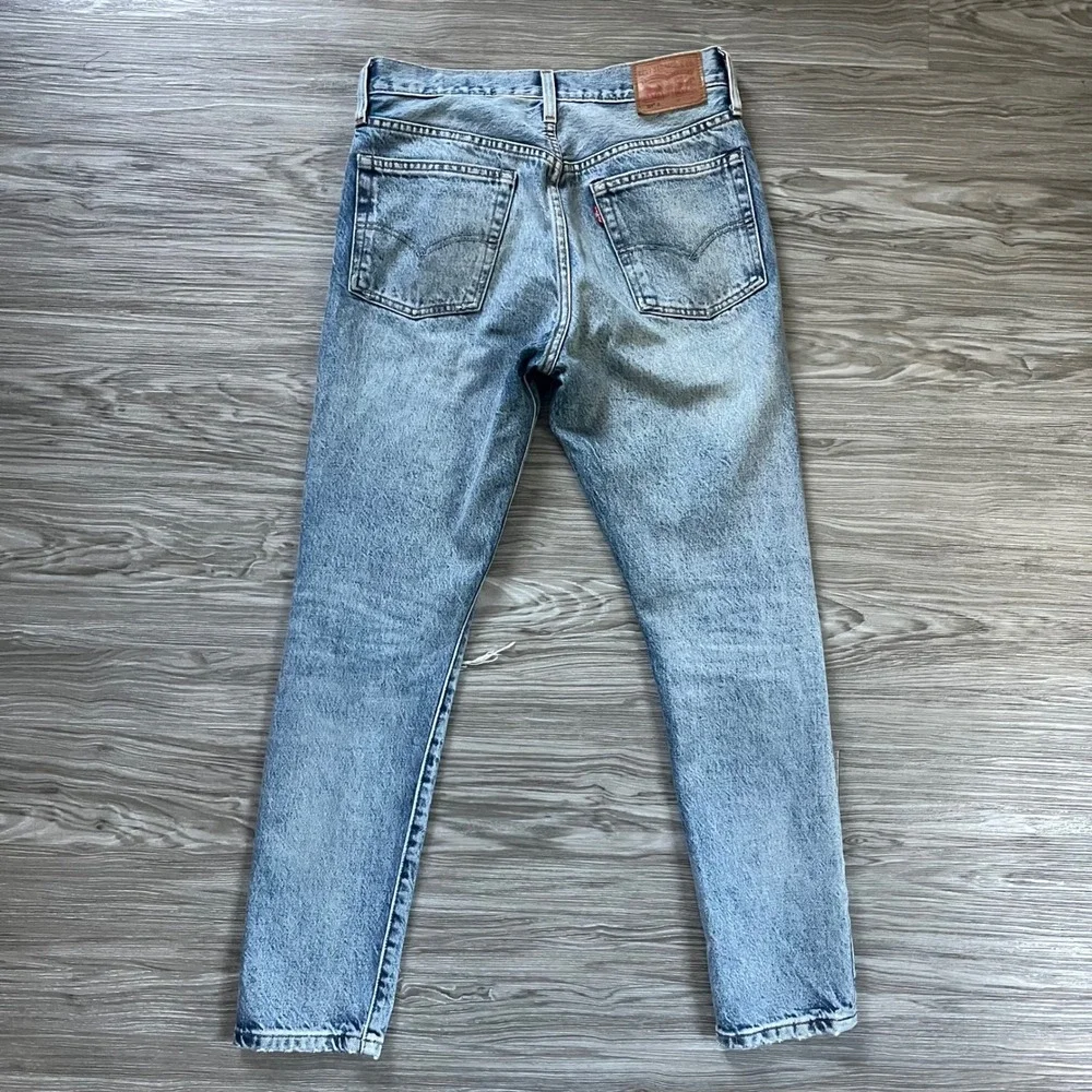 Levis 501 White Oak Cone Denim Selvedge Jeans Light Wash Distressed 26x28 Mens